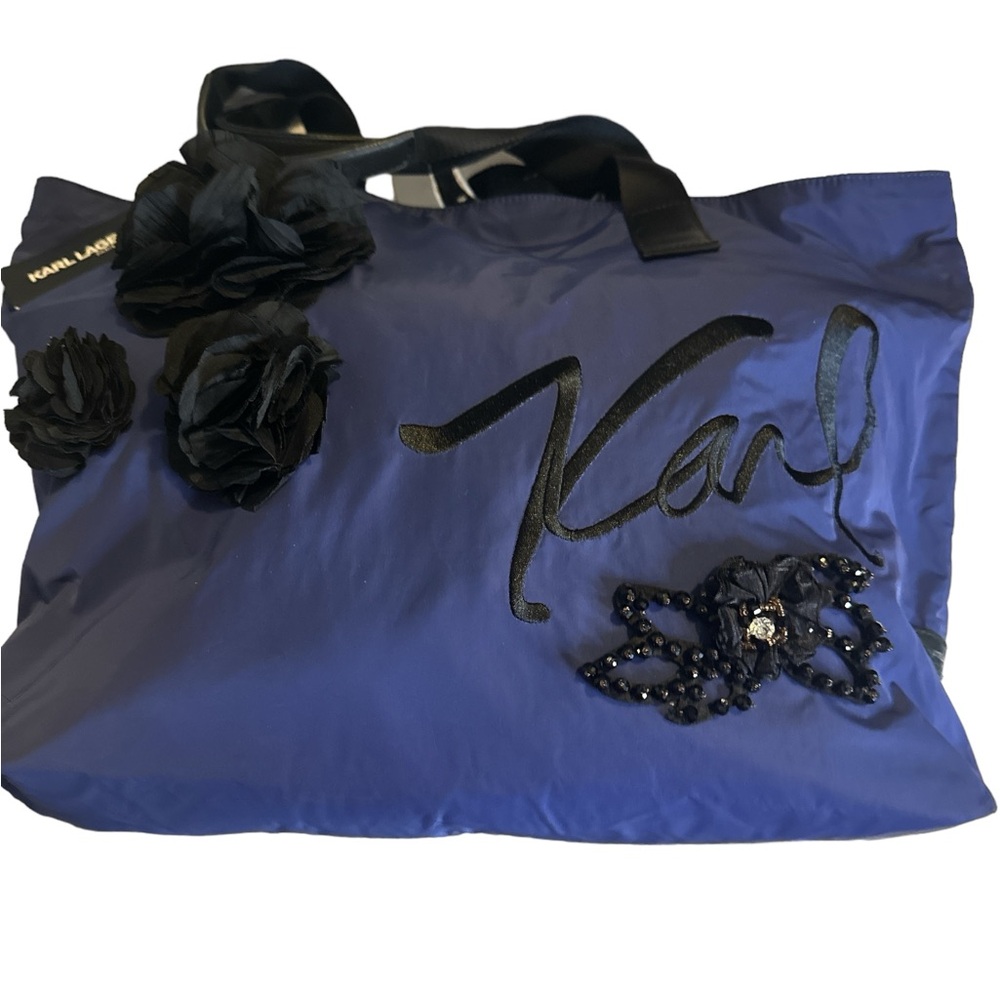 Karl Lagerfeld Paris Large Blue Tote Bag New with Tags Embellished NWT - Picture 4 of 11